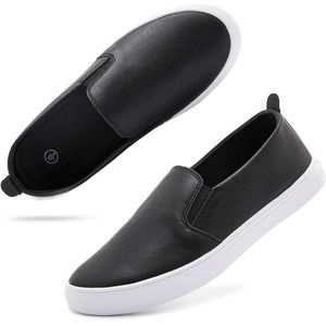 NWOT Black PU Leather Slip-on Low Top Sneakers Tennis Shoes